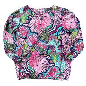 Lilly Pulitzer Girls Jungle Animal Print Tunic Blouse Size 14 Cotton Pink Blue